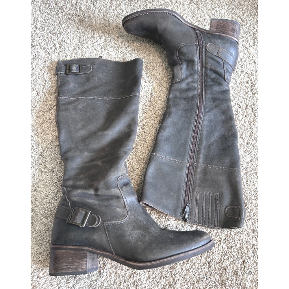 Moto Boho Matisse Teller Grey Leather Tall Knee High Riding Buckle Strap SZ 8.5M - Picture 2 of 9